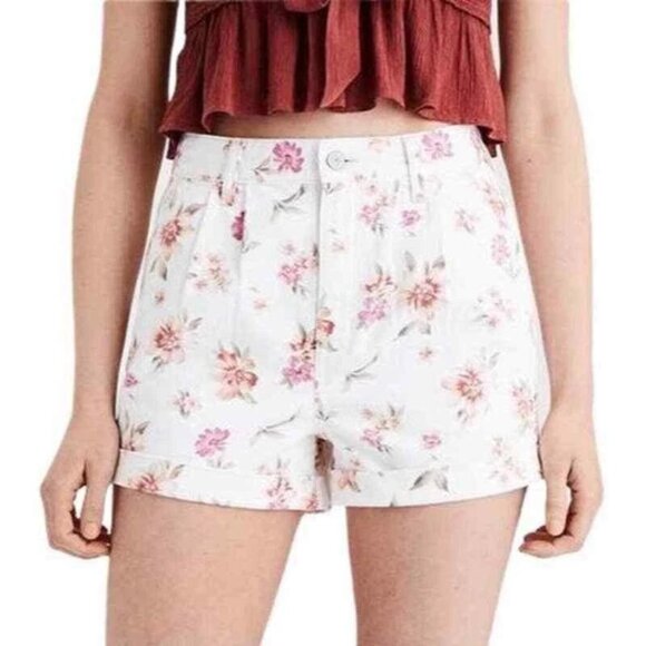 NWT American Eagle Floral Mom Short 3" Denim Hi-Rise White Size 6 NEW $50 - Picture 1 of 14
